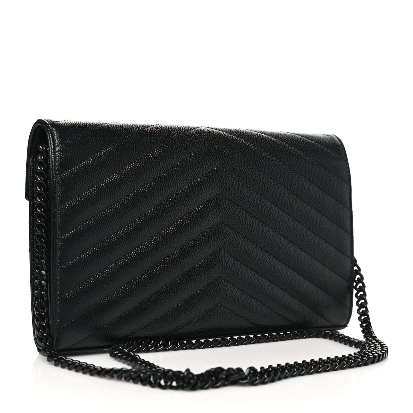 Grain De Poudre Matelasse Chevron Monogram Monochrome Chain Wallet Black