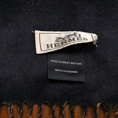 Hermes Cashmere Fringe Double Face Scarf Marine Bronze 5 of 6