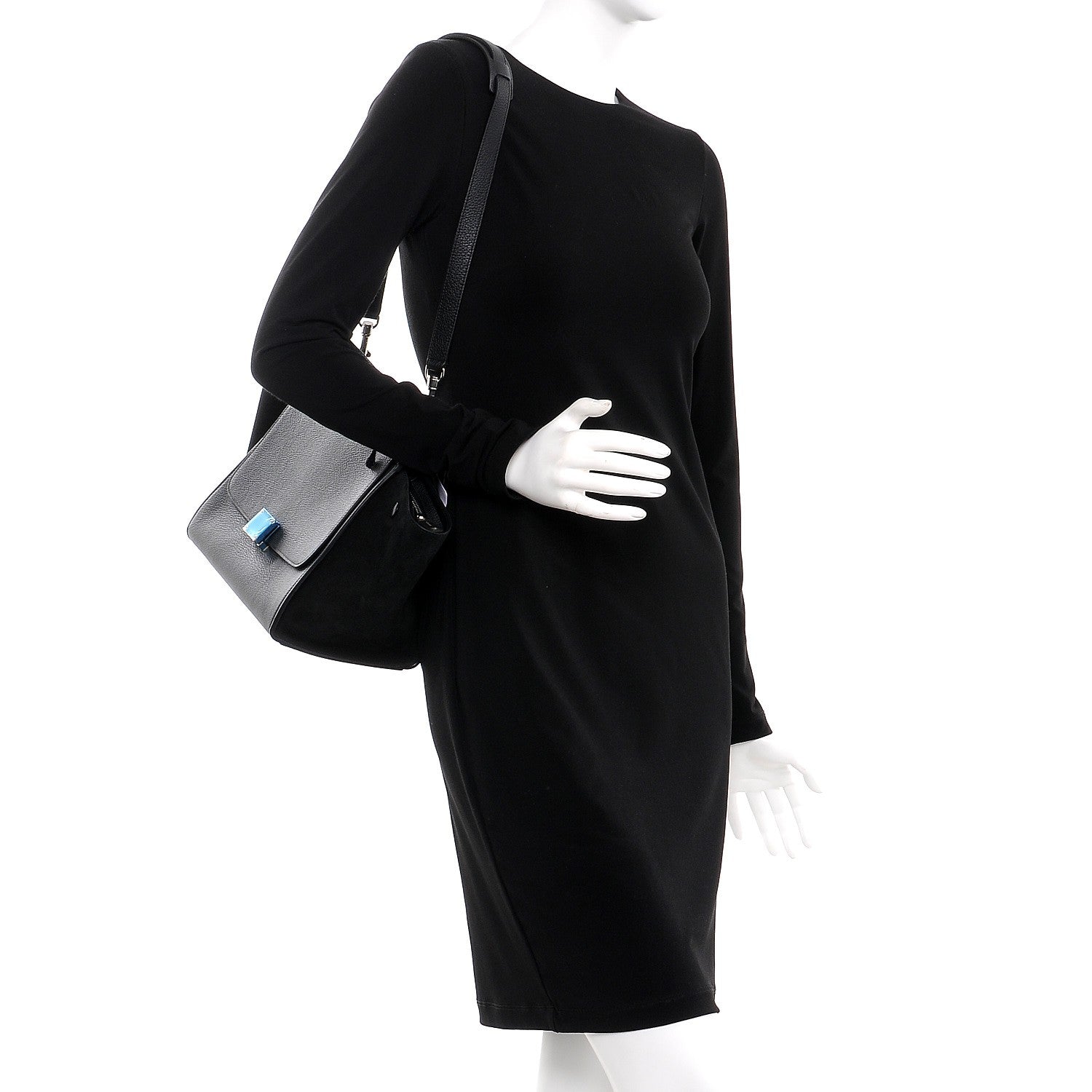 Celine Drummed Calfskin Suede Medium Trapeze Black 2 of 7