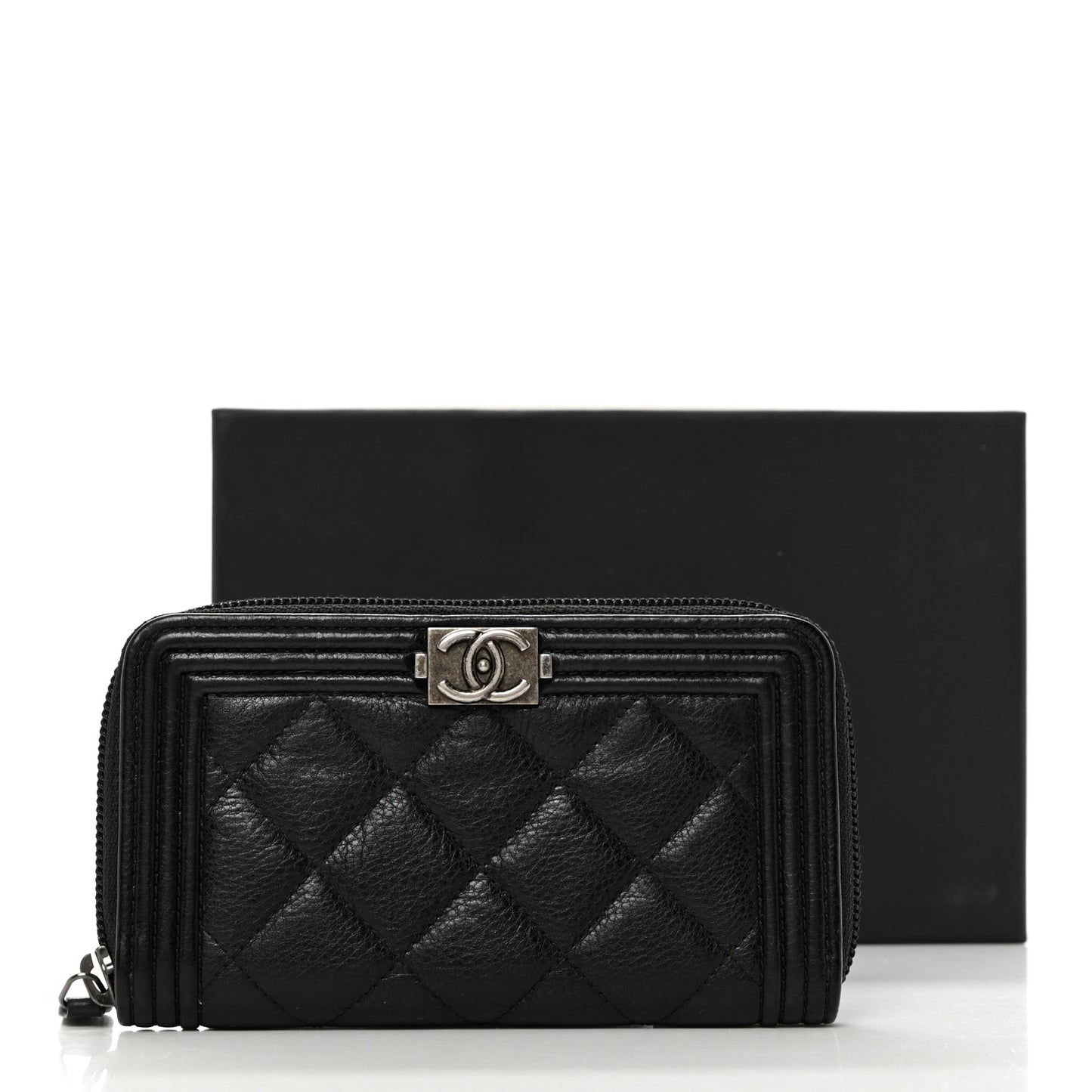Caviar Quilted Small Boy Zip Around Wallet Black