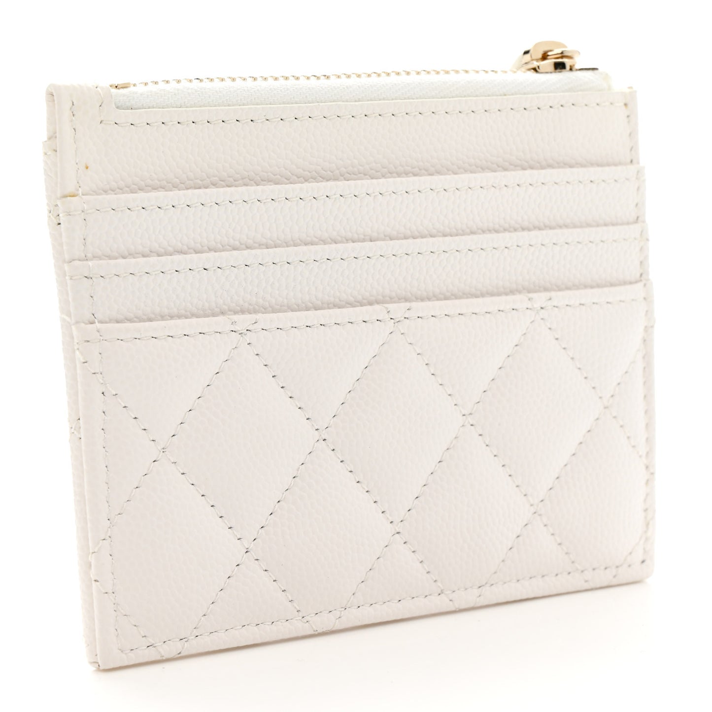 Caviar Quilted CC Zip Card Holder White