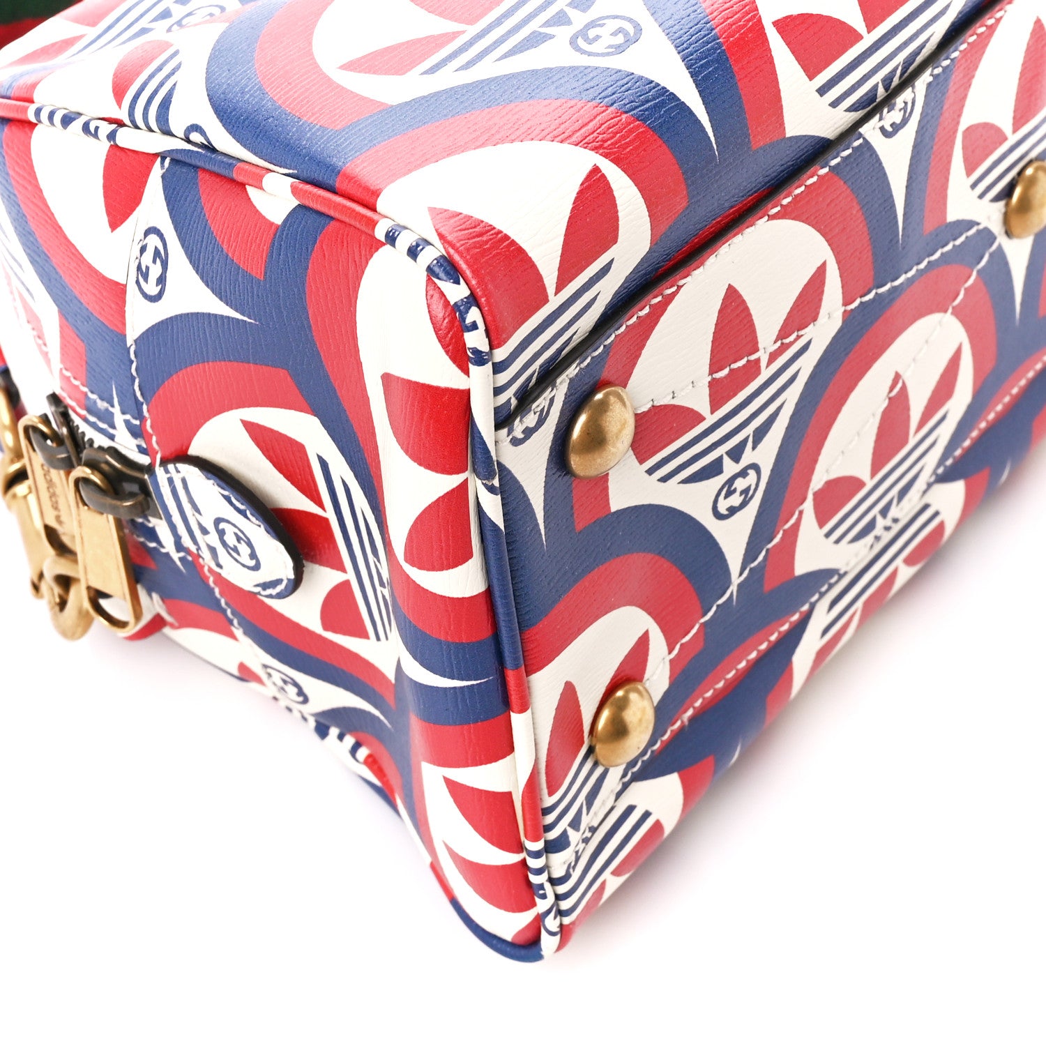 Gucci X ADIDAS Shangai Calfskin Web Trefoil Interlocking G Mini Duffle Bag Red White Blue 10 of 11