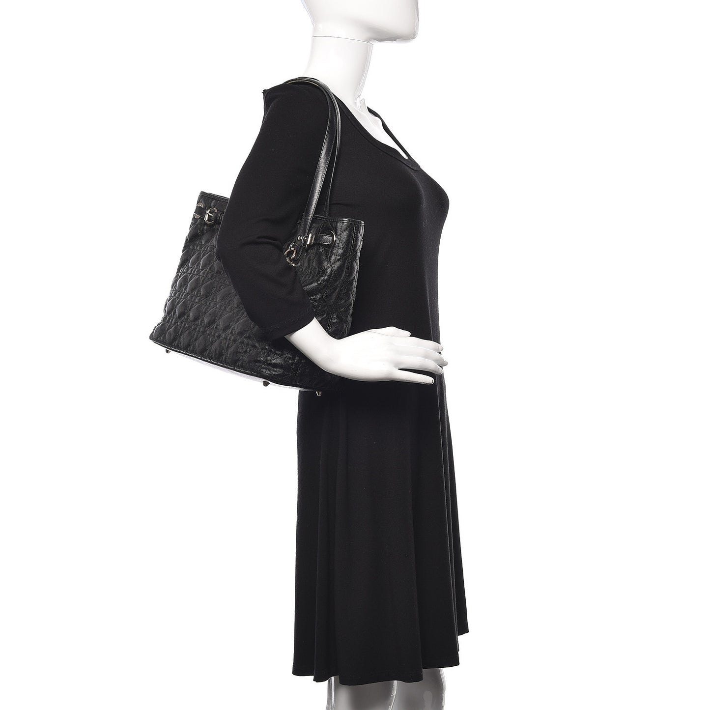Coated Canvas Cannage Medium Panarea Tote Black