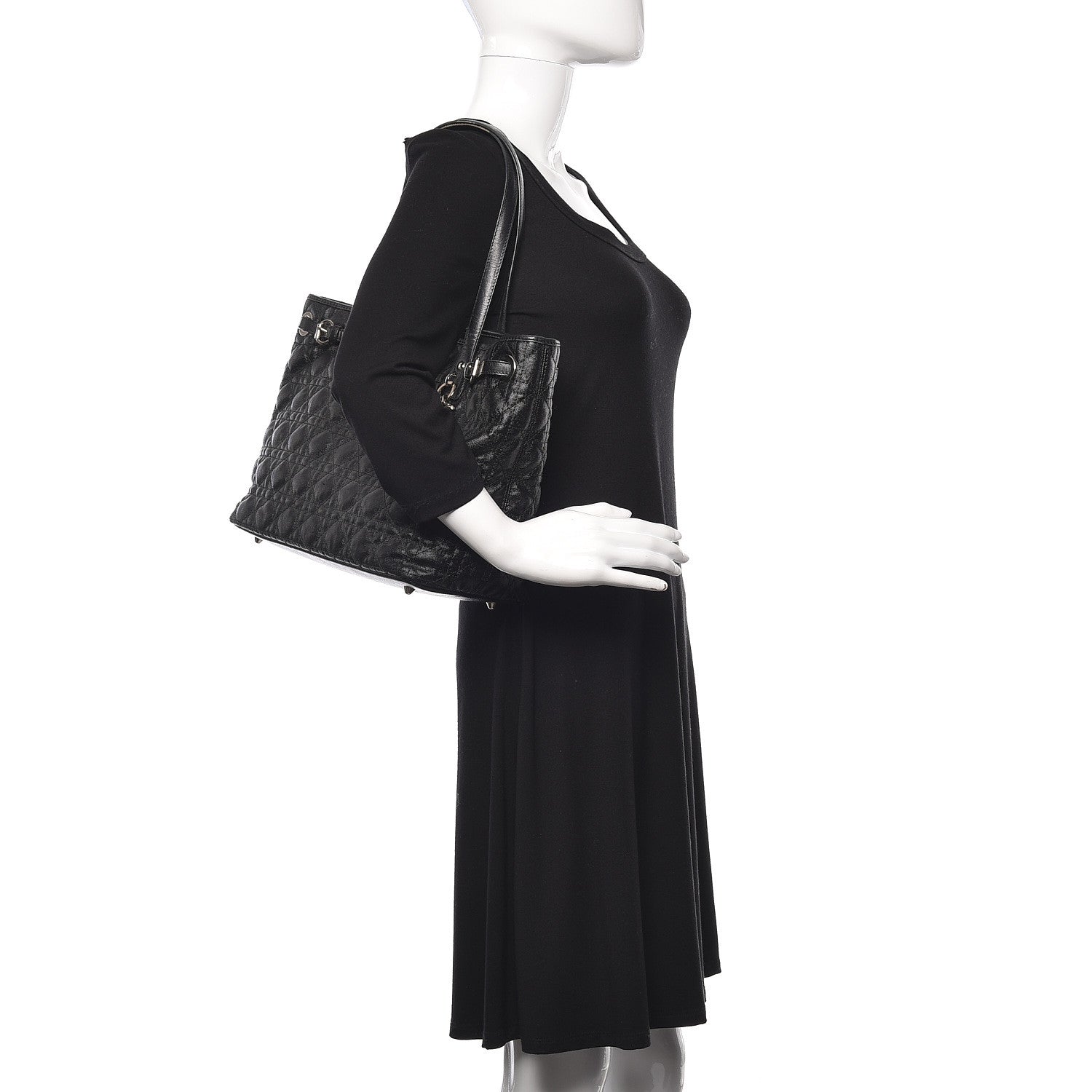 Christian Dior Coated Canvas Cannage Medium Panarea Tote Black 2 of 12