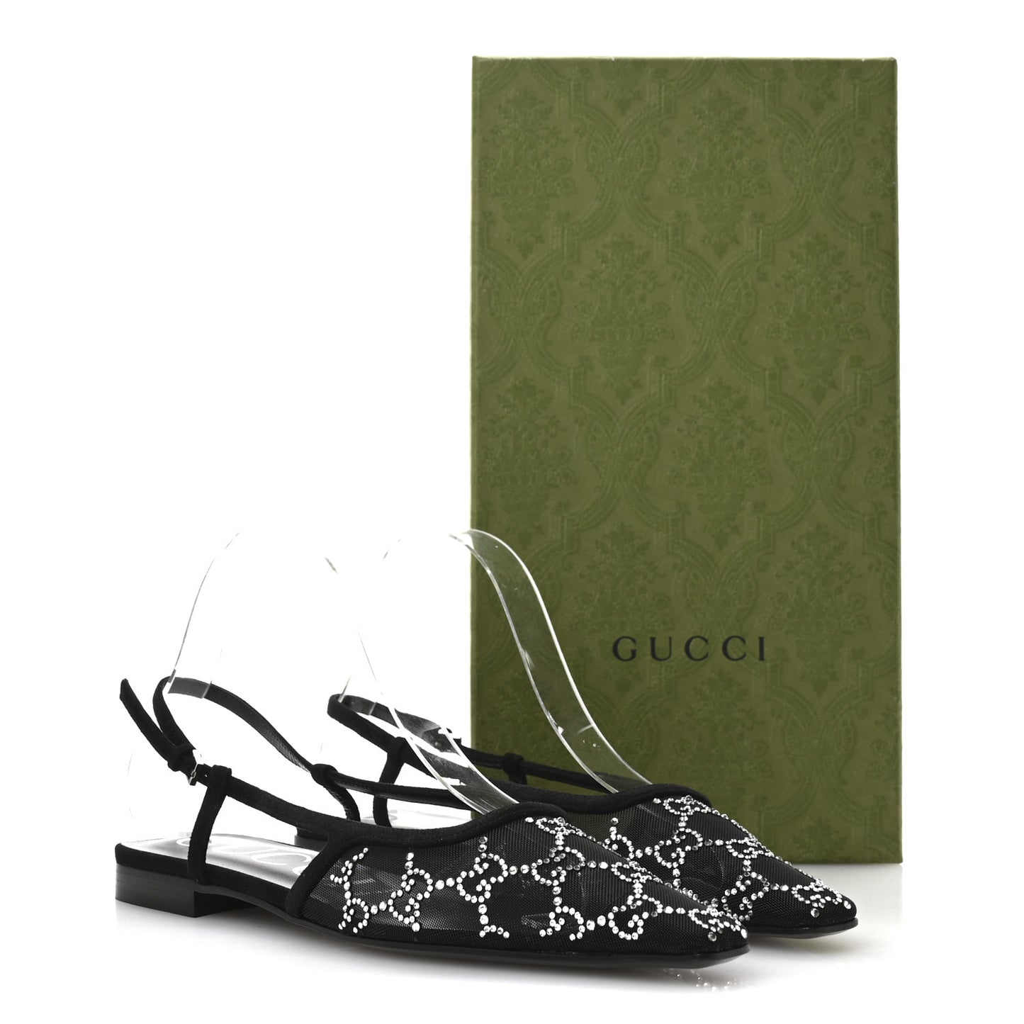 Tela Retino Kid Scamosciato Crystal GG Monogram Square Demi Ballet Flats 37 Black