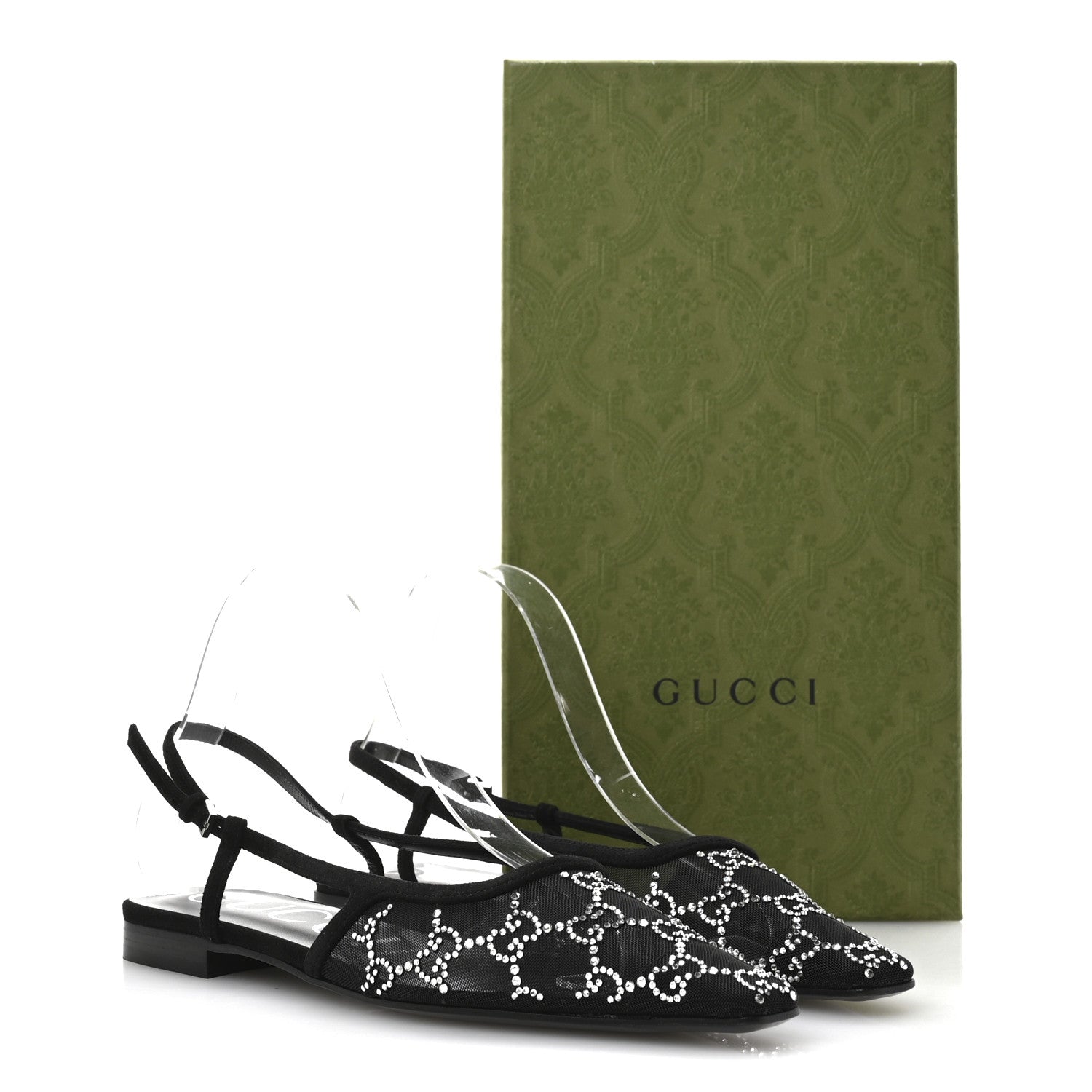 Gucci Tela Retino Kid Scamosciato Crystal GG Monogram Square Demi Ballet Flats 37 Black 8 of 11