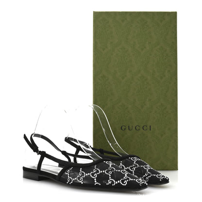 Gucci Tela Retino Kid Scamosciato Crystal GG Monogram Square Demi Ballet Flats 37 Black 8 of 11