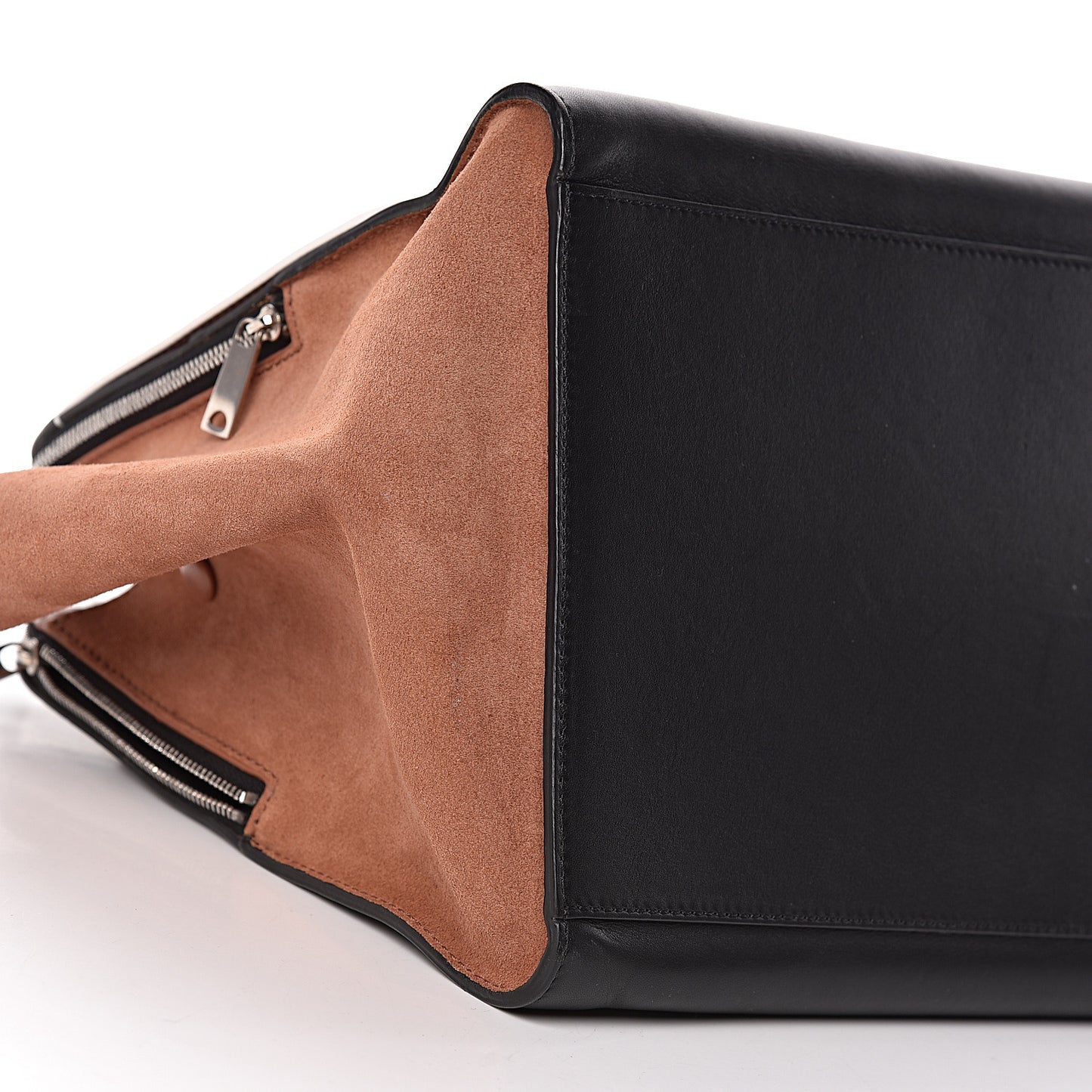 Calfskin Suede Tri-Color Double Zip Trapeze Peach