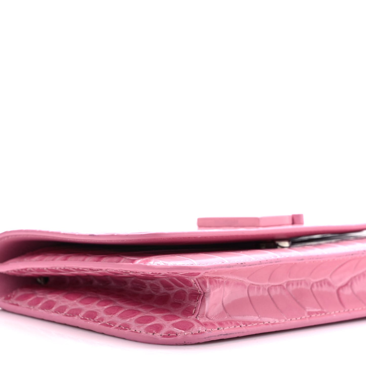 Patent Crocodile Embossed B Wallet On Chain Pink