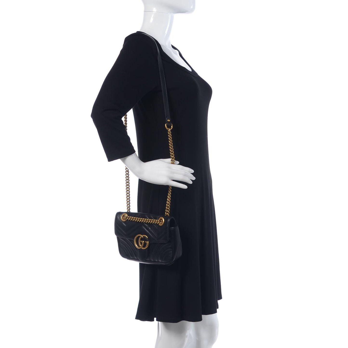 Calfskin Matelasse Mini GG Marmont Shoulder Bag Black