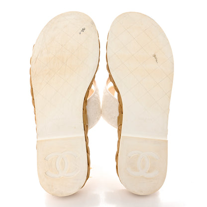 Chanel Terry Cloth Raffia CC Logo Thong Sandals 41 White 5 of 13