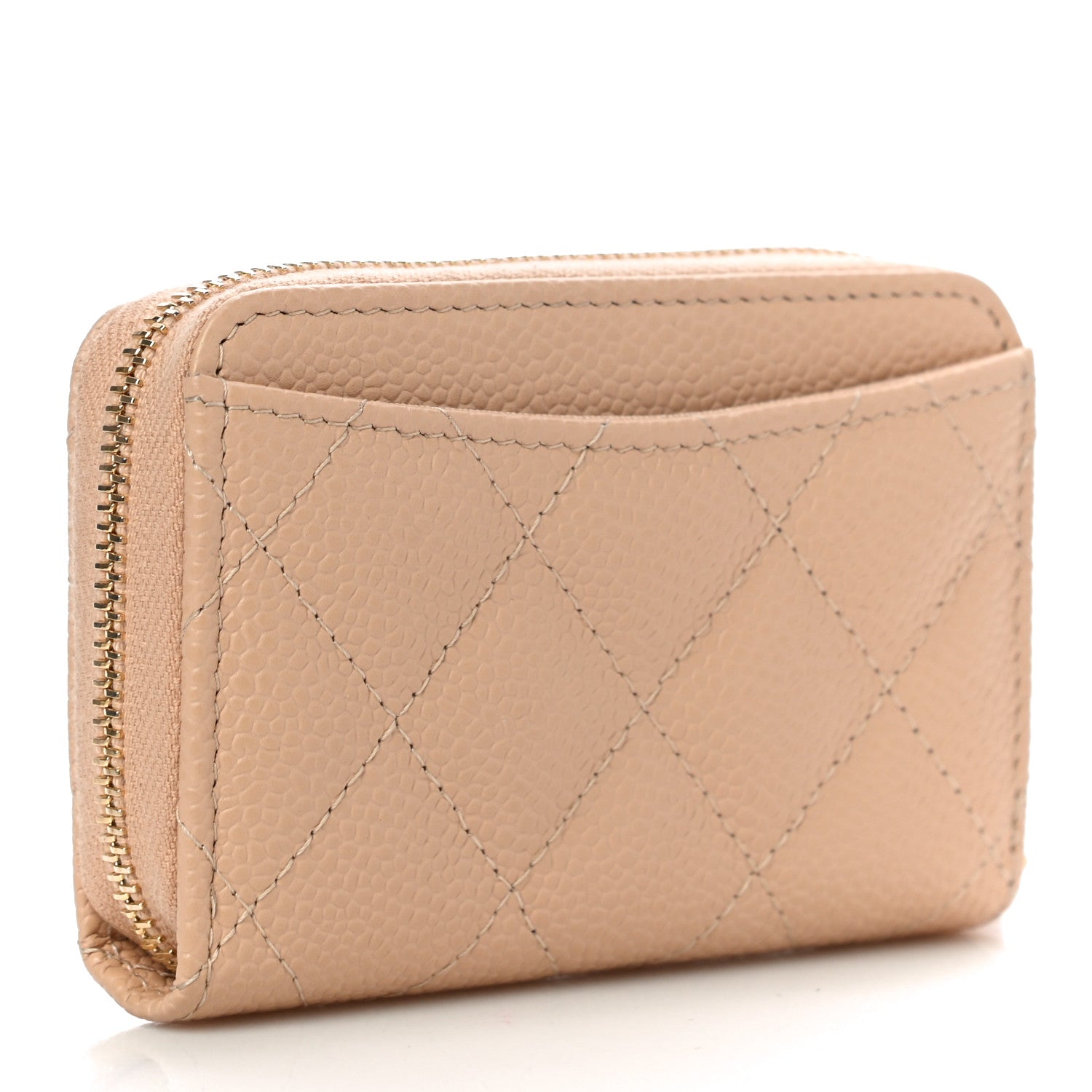 Chanel Caviar Quilted Zip Around Coin Purse Beige 3 of 12