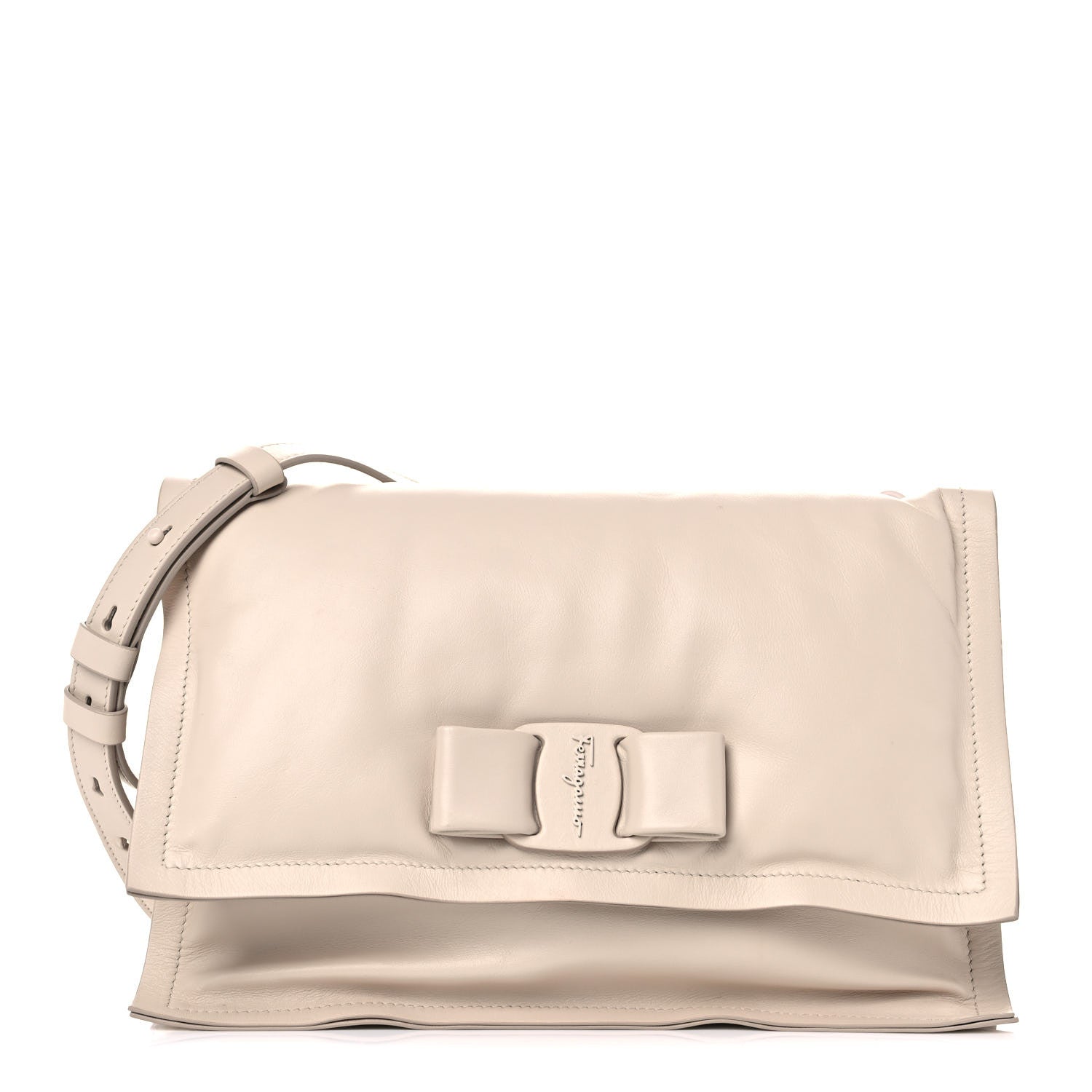 Salvatore Ferragamo Calfskin Small Viva Bow Shoulder Bag Bone 1 of 15