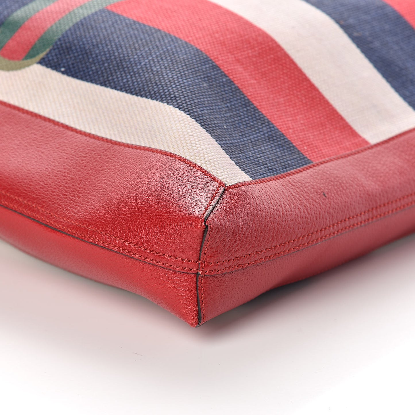 Canvas Calfskin Sylvie Stripe Logo Mens Tote Red White Blue