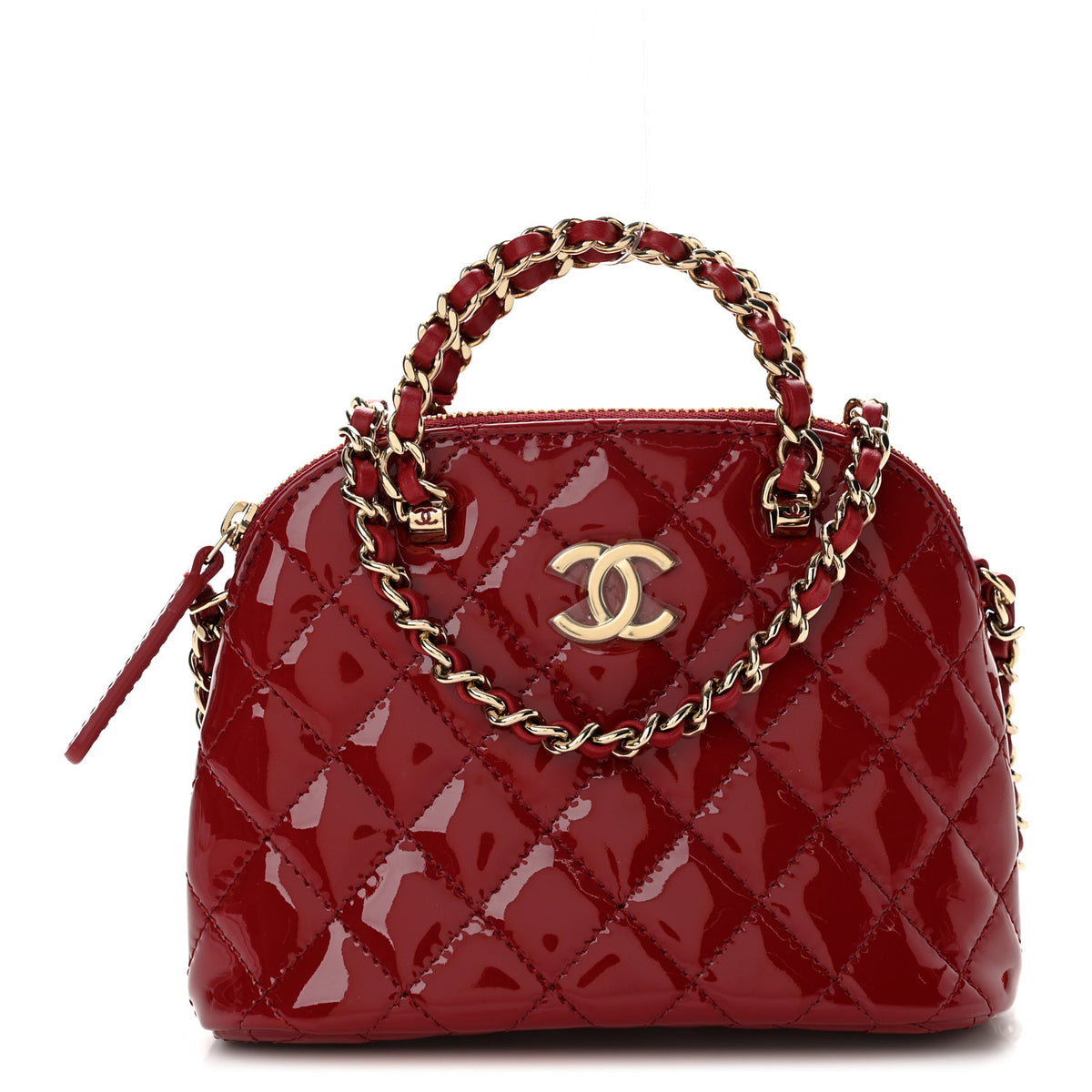 Chanel Patent Calfskin Quilted Shiny Coco Clutch With Chain Red 1 of 11