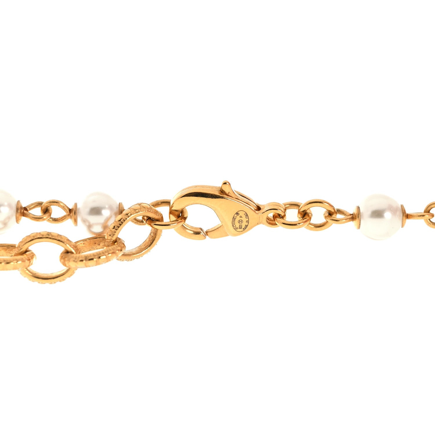 Chanel Pearl Crystal Long CC Logo Necklace Gold White 4 of 4