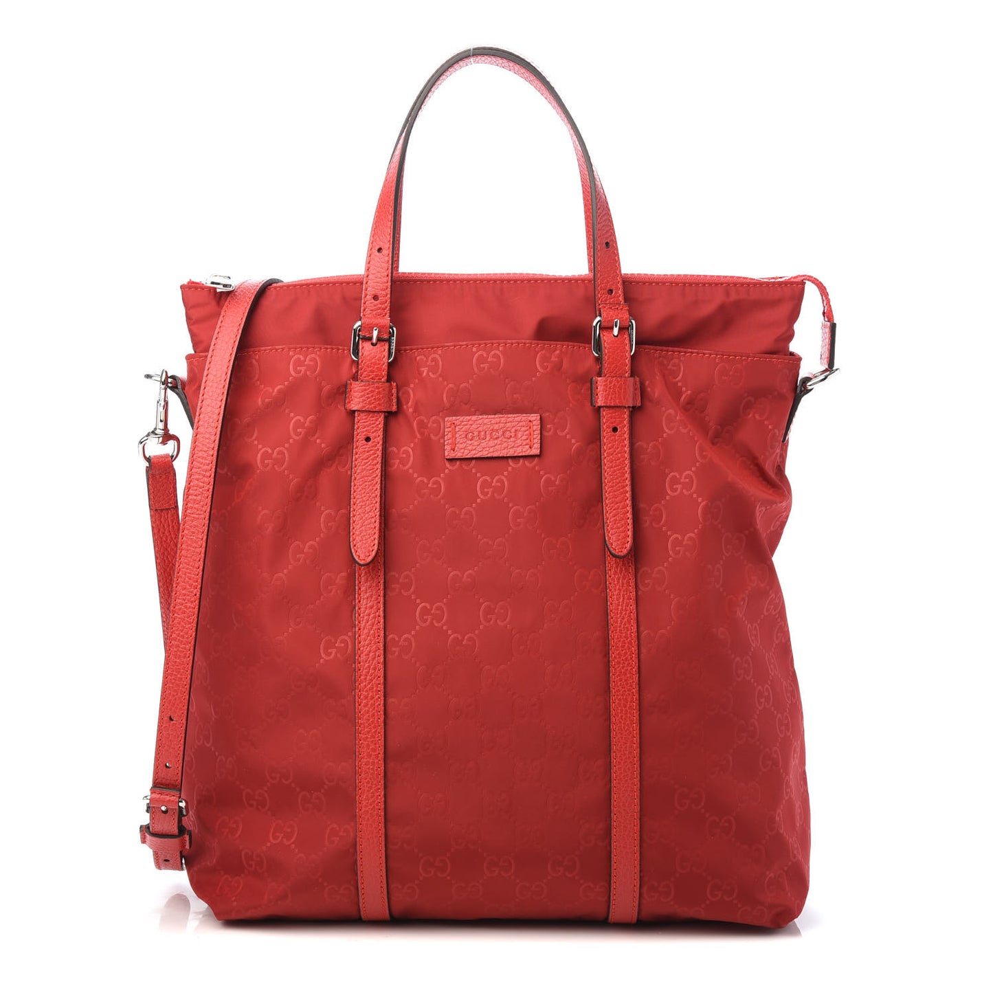 Nylon Monogram Dollar Calfskin Medium Vertical Tote Vibrant Red