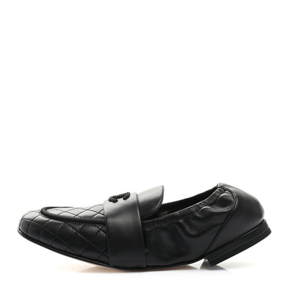 Chanel Laminated Lambskin Womens Quilted Elastic CC Moccasin Loafers 37 Black 1 of 9