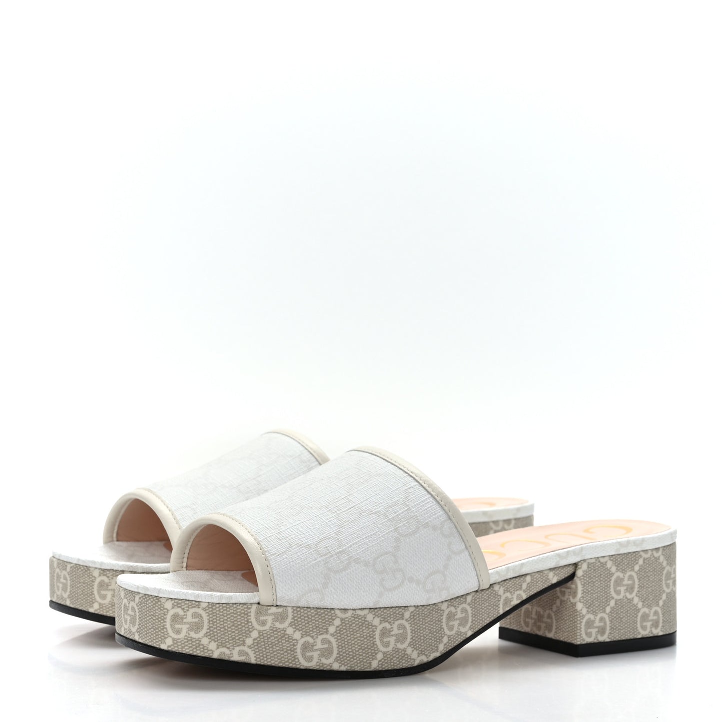 GG Supreme Monogram Malaga Kid Platform Mule Sandals 37 White Mystic White