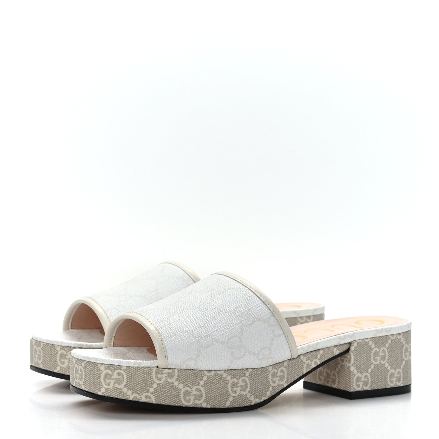 Gucci GG Supreme Monogram Malaga Kid Platform Mule Sandals 37 White Mystic White 3 of 8