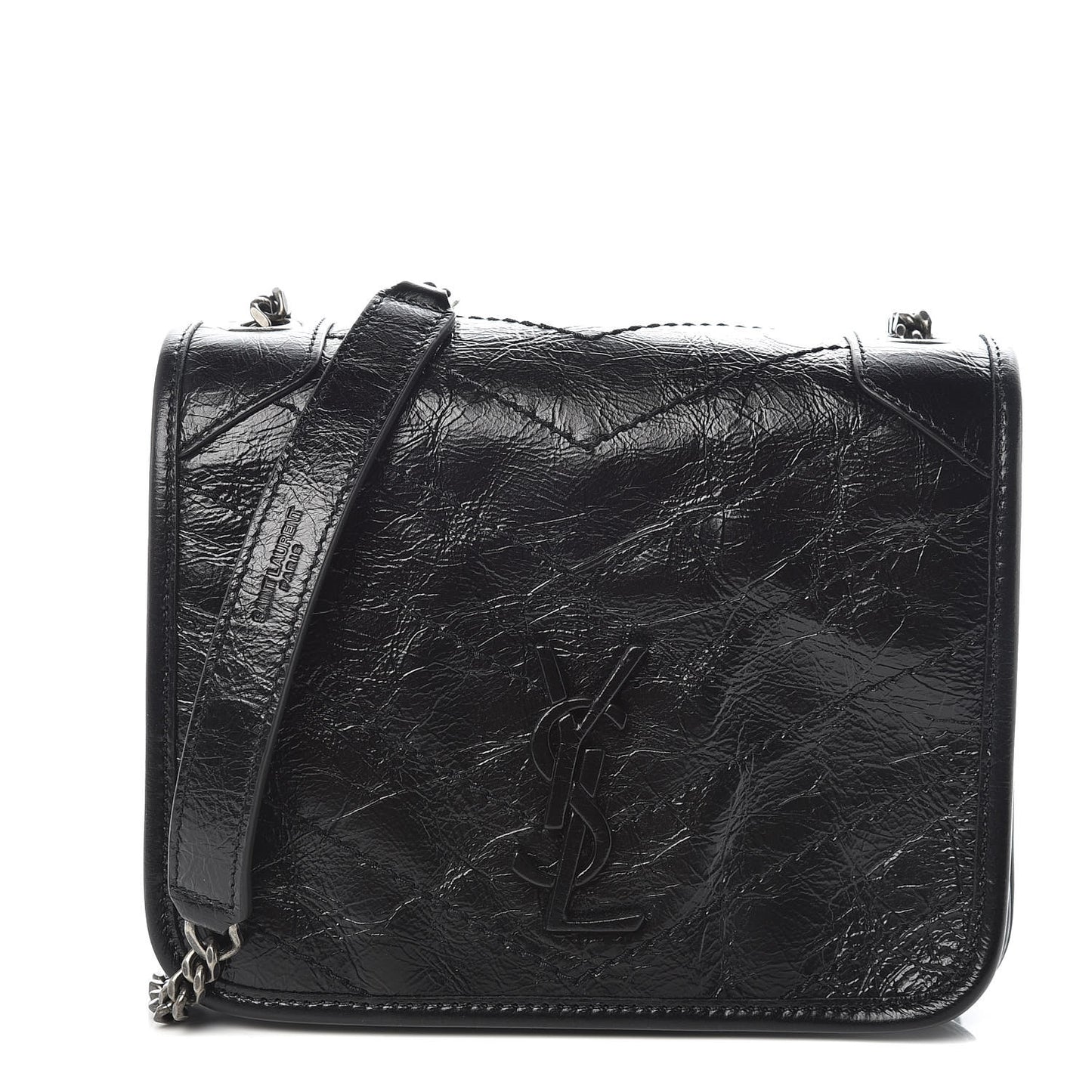 Crinkled Calfskin Matelasse Monogram Niki Chain Wallet Black