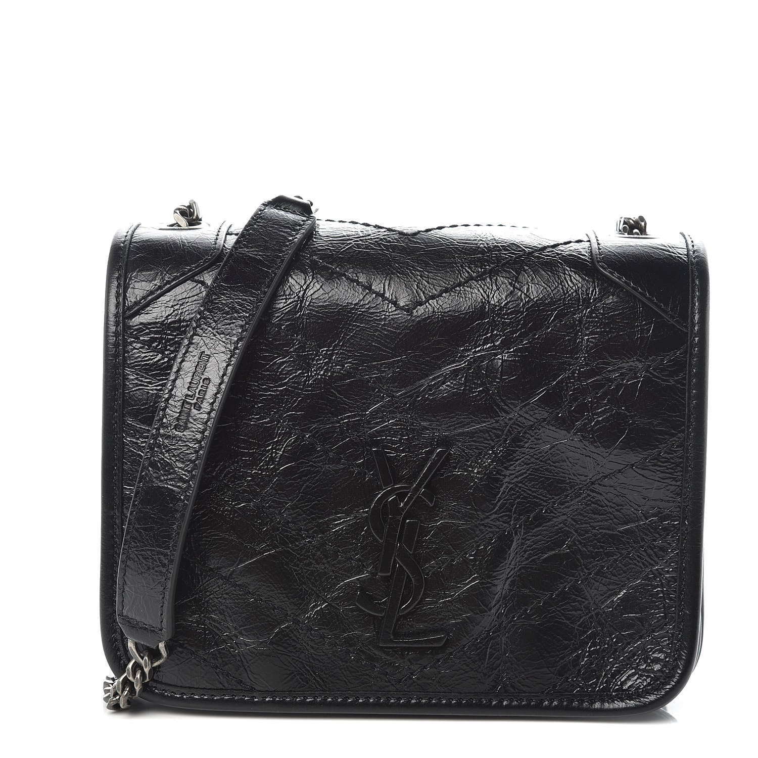 Saint Laurent Crinkled Calfskin Matelasse Monogram Niki Chain Wallet Black 1 of 9