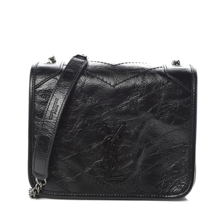 Saint Laurent Crinkled Calfskin Matelasse Monogram Niki Chain Wallet Black 1 of 9