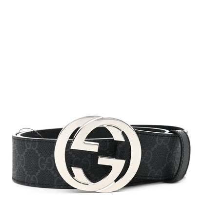 Gucci GG Supreme Monogram Selleria Calfskin Interlocking G 40mm Belt 80 32 Black Grey 1 of 6