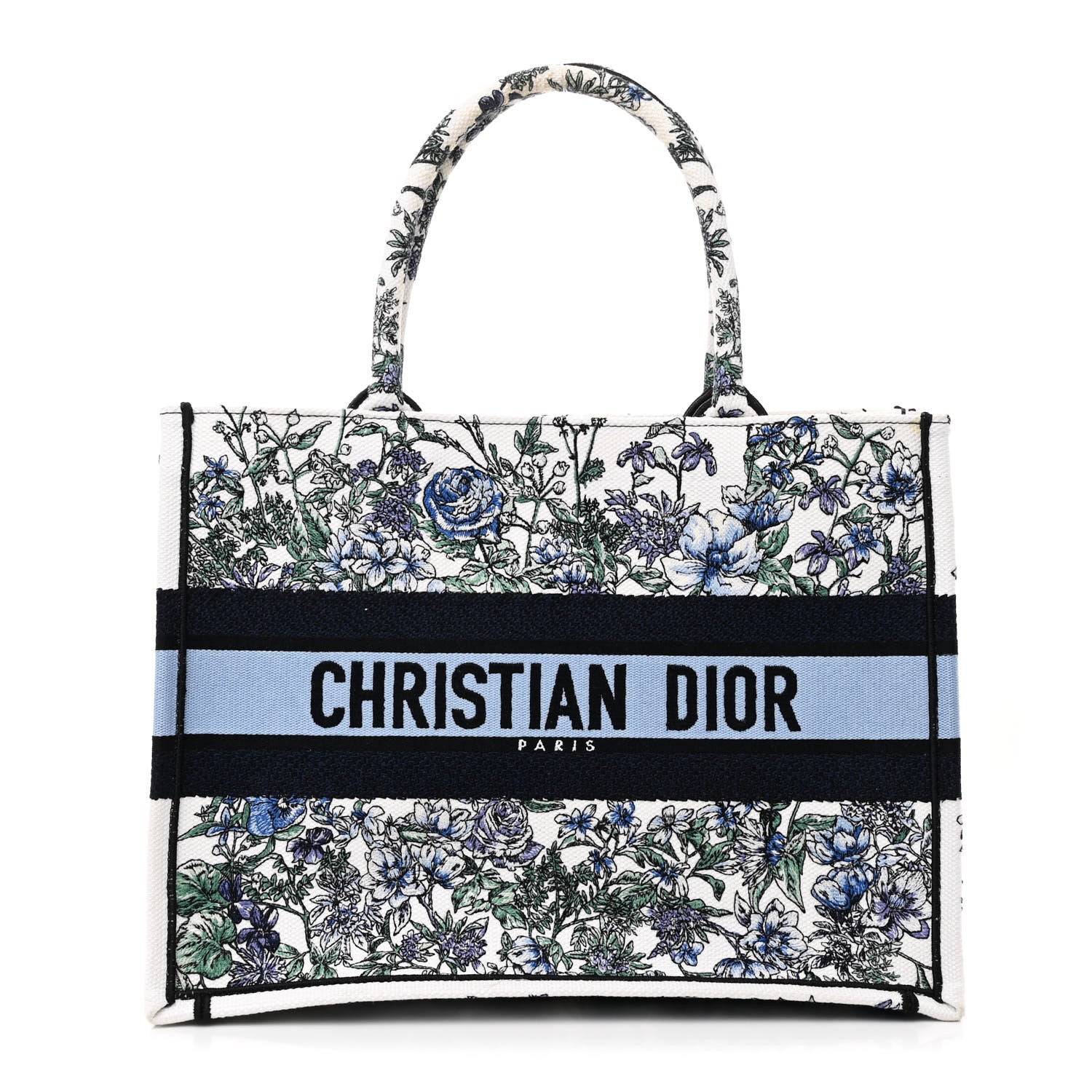 Christian Dior Canvas Embroidered Medium Flowers Book Tote Blue 1 of 11
