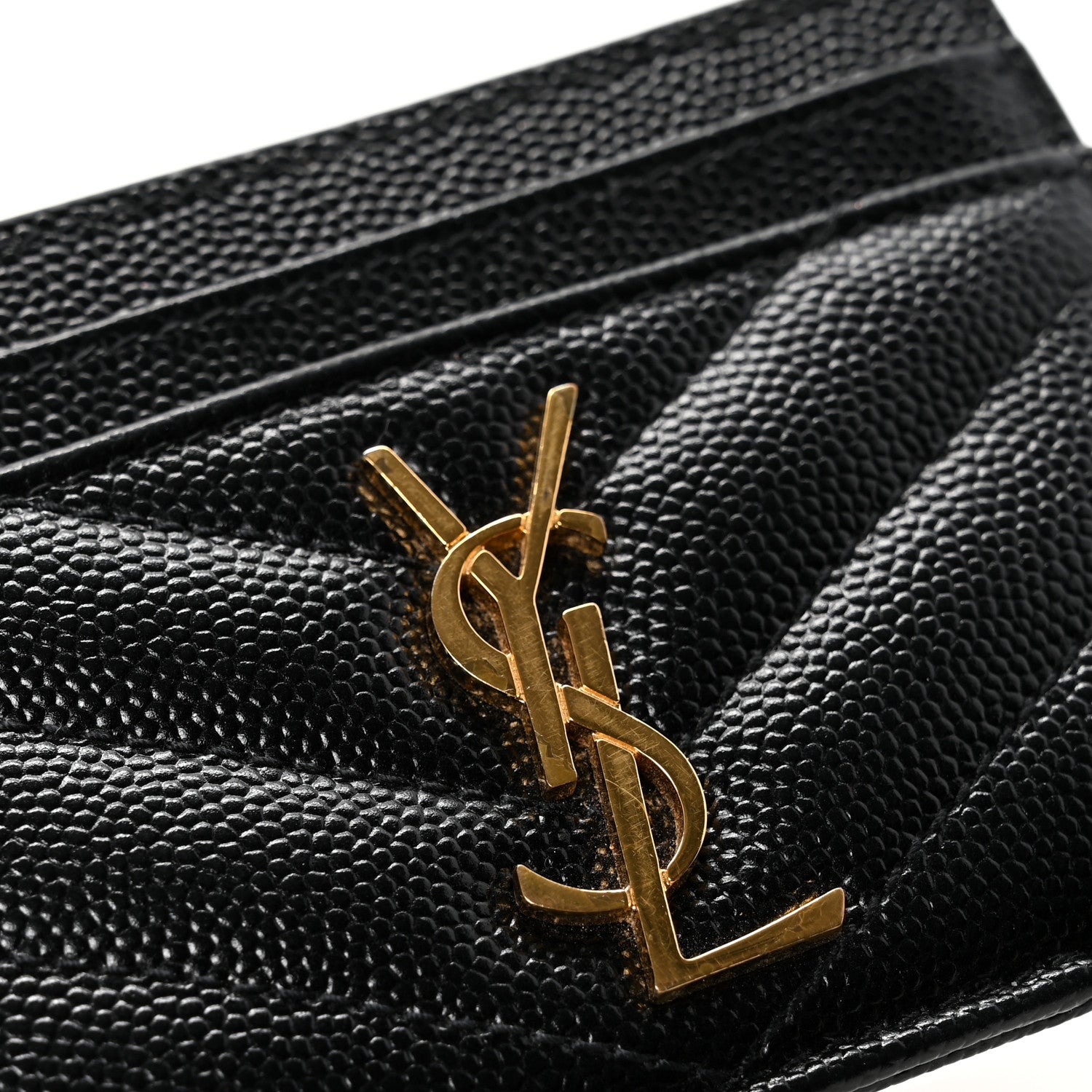 Saint Laurent Grain De Poudre Matelasse Chevron Monogram Credit Card Case Black 8 of 8