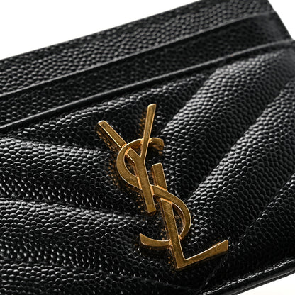 Saint Laurent Grain De Poudre Matelasse Chevron Monogram Credit Card Case Black 8 of 8