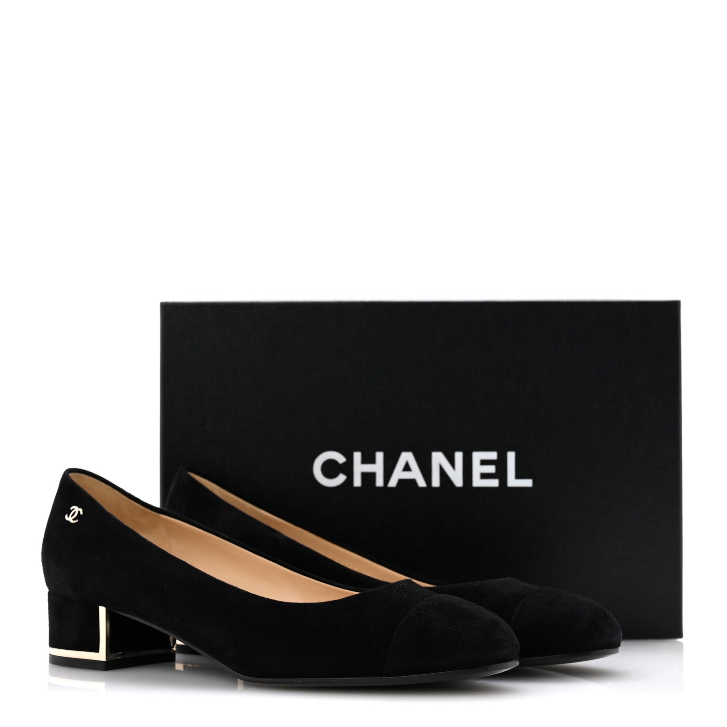 Chanel Suede CC Cap Toe Pumps 38 Black 10 of 10