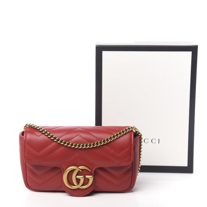 Gucci Calfskin Matelasse Super Mini GG Marmont Shoulder Bag Hibiscus Red 11 of 11