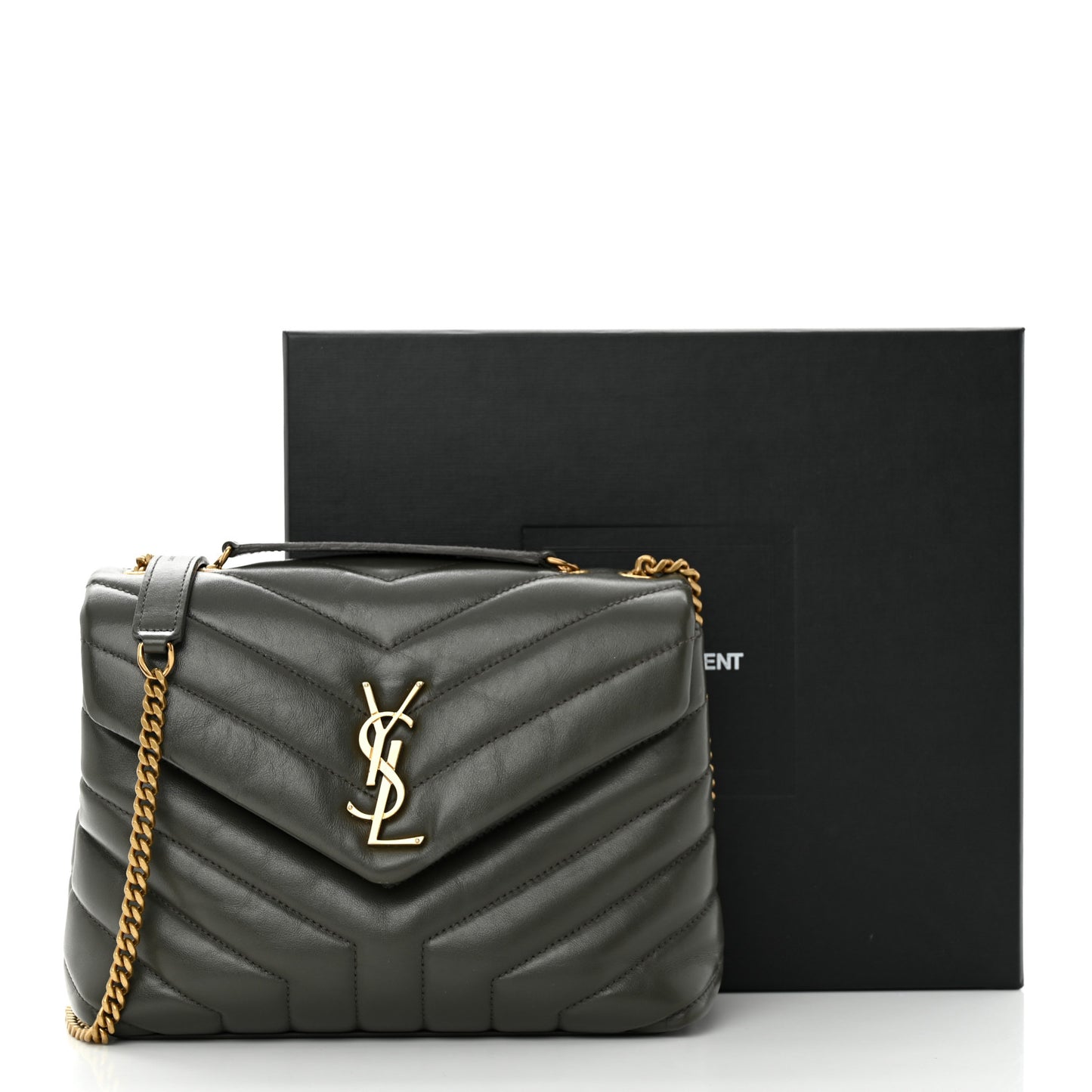 Calfskin Y Quilted Monogram Small Loulou Chain Satchel Olive