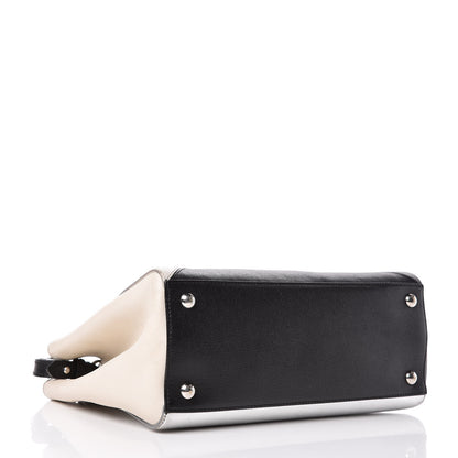 Fendi Vitello Elite Calfskin Colorblock Petite 2Jours Tote Black Multicolor White Argento 4 of 11