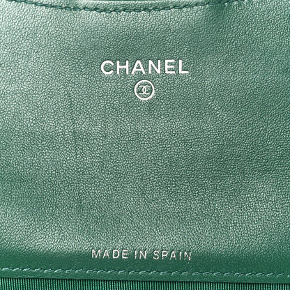 Chanel Lambskin Quilted Flap Card Holder Wallet Green 6 of 12