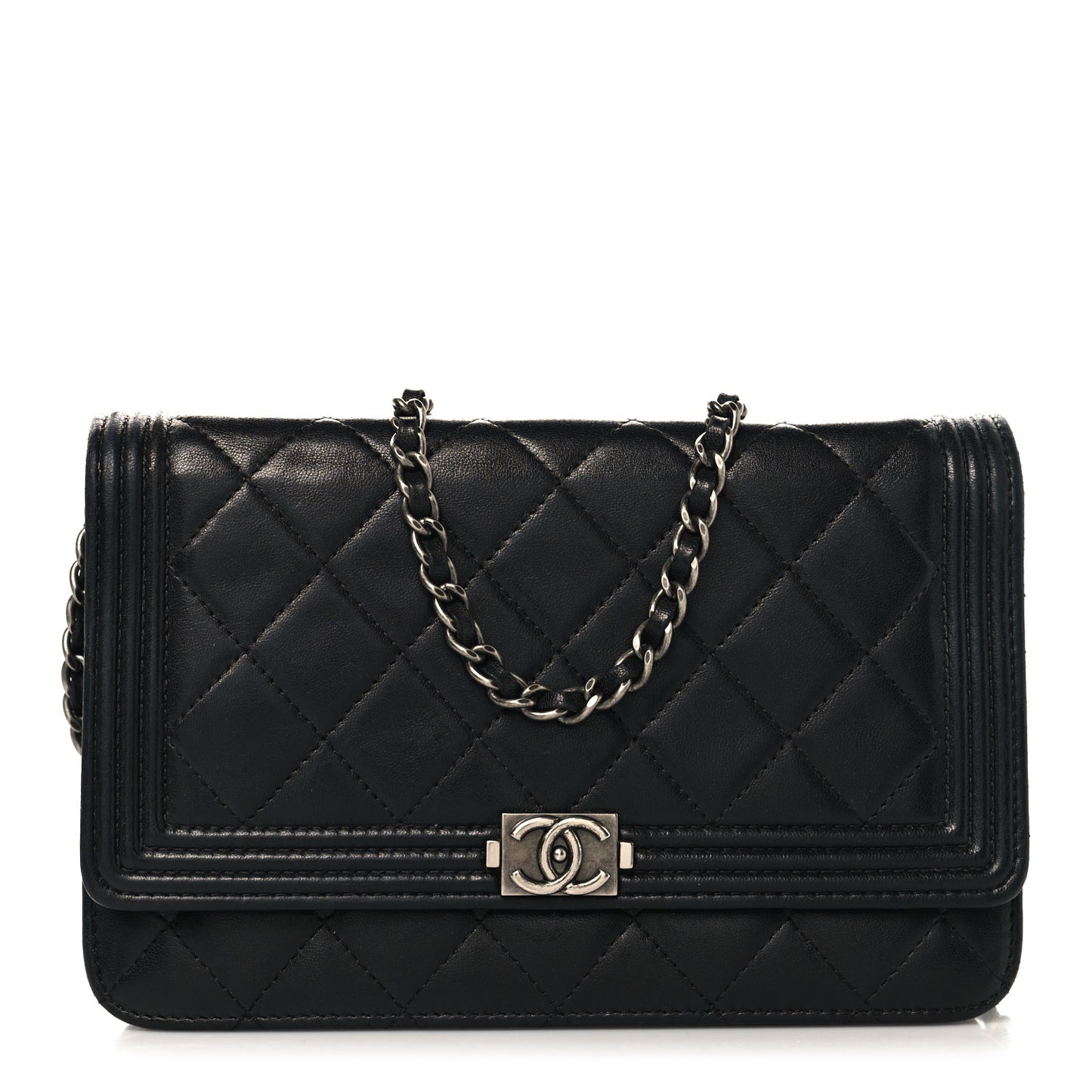 Lambskin Quilted Boy Wallet On Chain WOC Black
