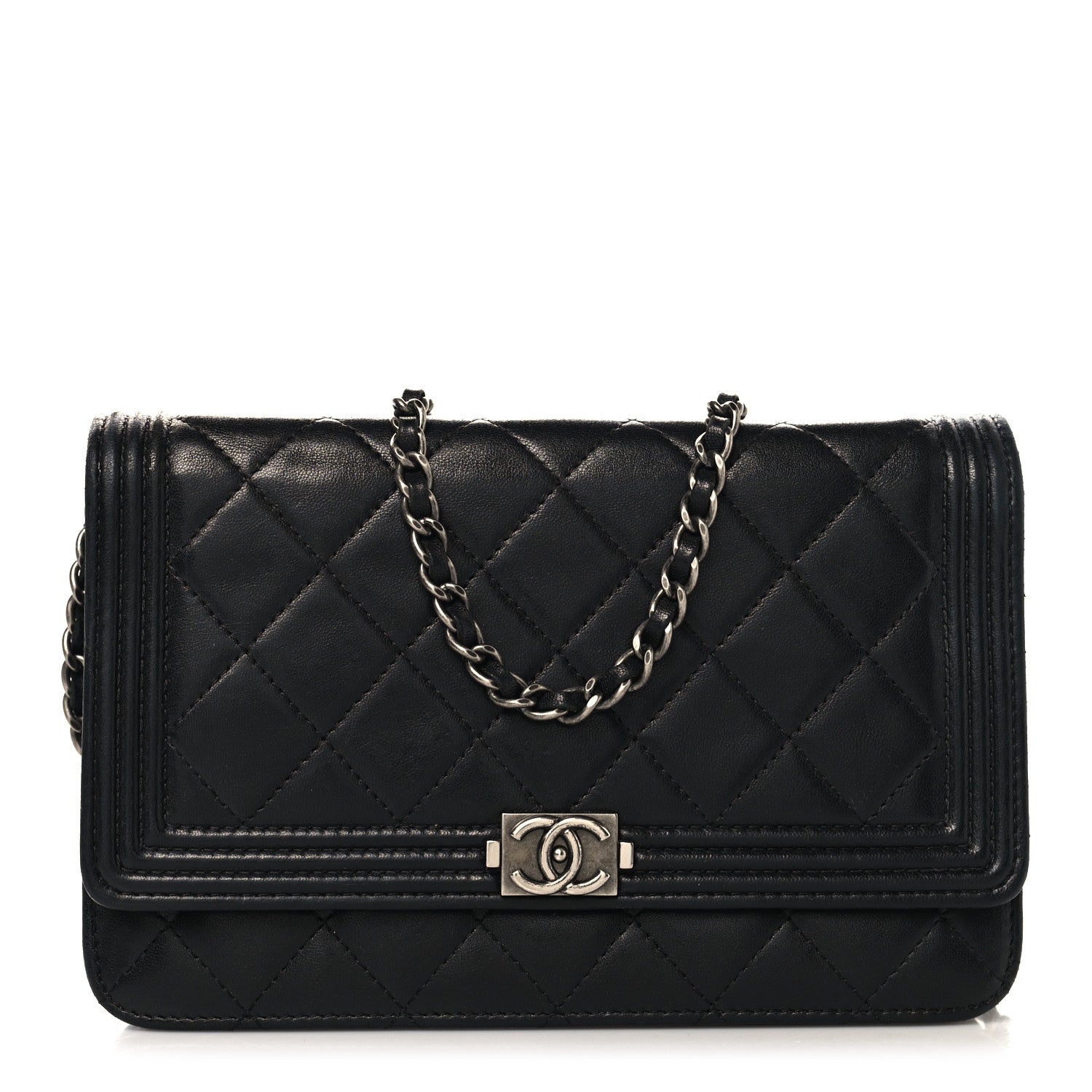 Chanel Lambskin Quilted Boy Wallet On Chain WOC Black 1 of 11