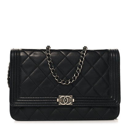 Chanel Lambskin Quilted Boy Wallet On Chain WOC Black 1 of 11