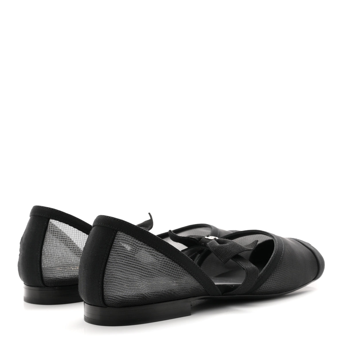 Mesh Grosgrain Mary Janes Flats 37 Black