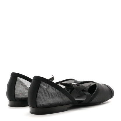 Chanel Mesh Grosgrain Mary Janes Flats 37 Black 5 of 10