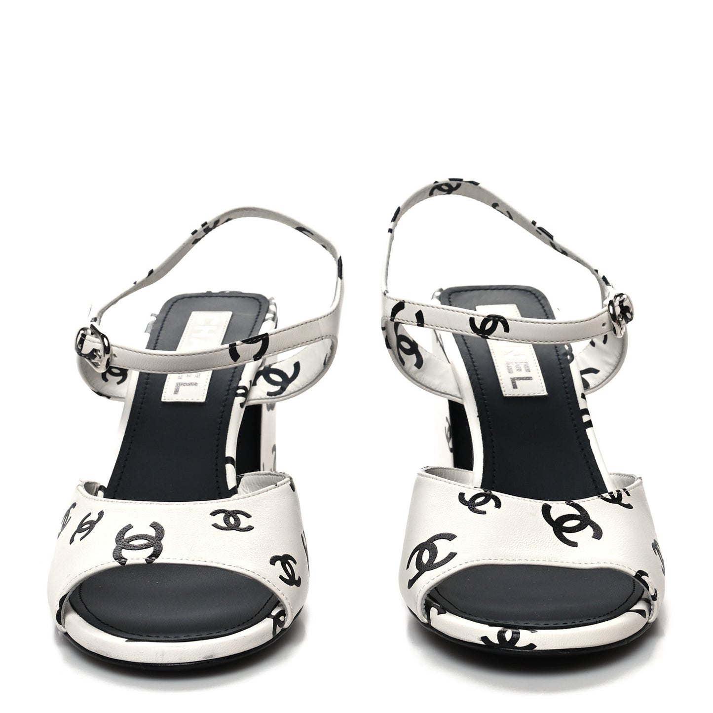 Printed Lambskin CC Sandals 41 White Black