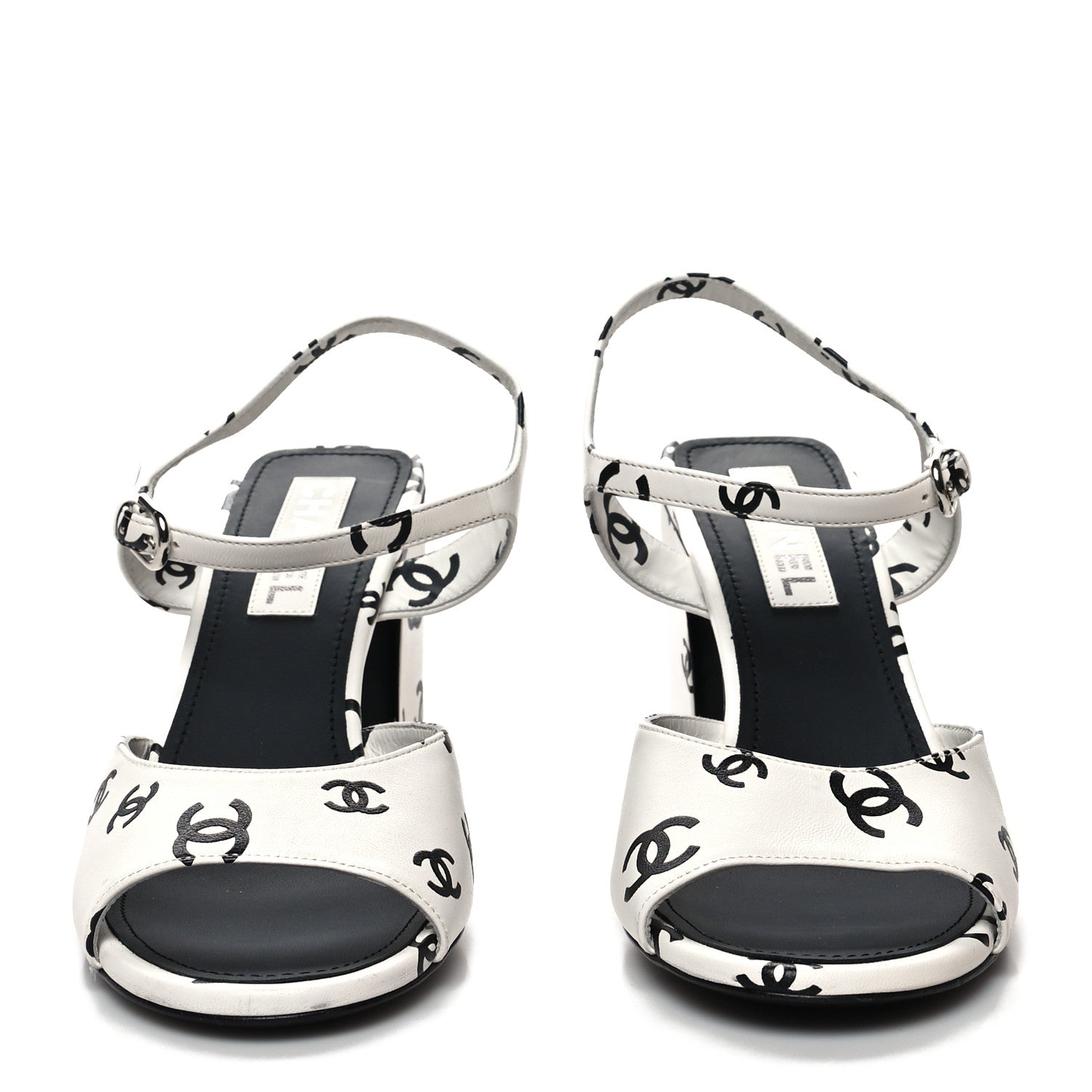 Chanel Printed Lambskin CC Sandals 41 White Black 2 of 8