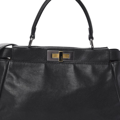 Fendi Goatskin Zucca Medium Peekaboo Iconic Satchel Black Tobacco 8 of 10