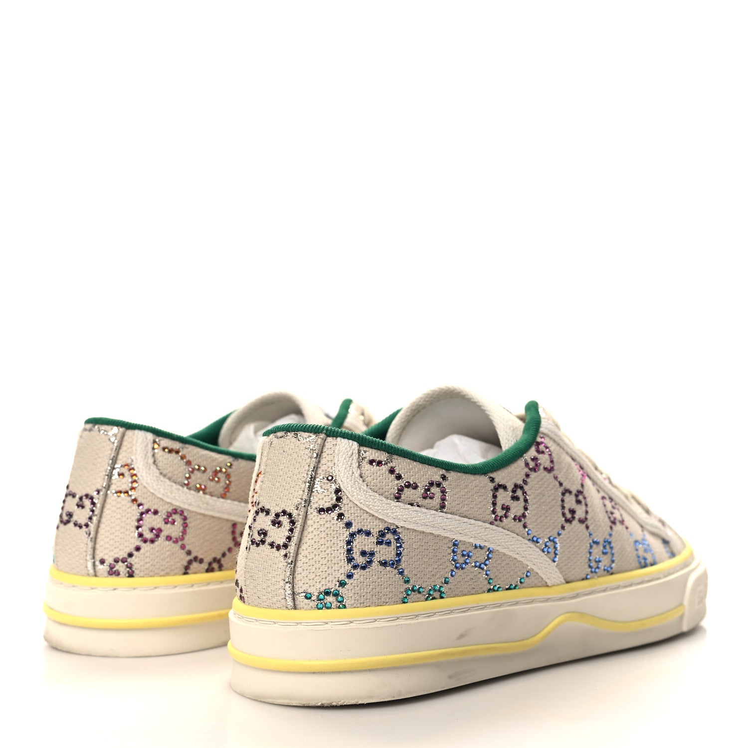 Gucci Canvas Lame Crystal GG Monogram Womens 1977 Tennis Sneakers 39 Gardenia Silver Mystic White 4 of 8