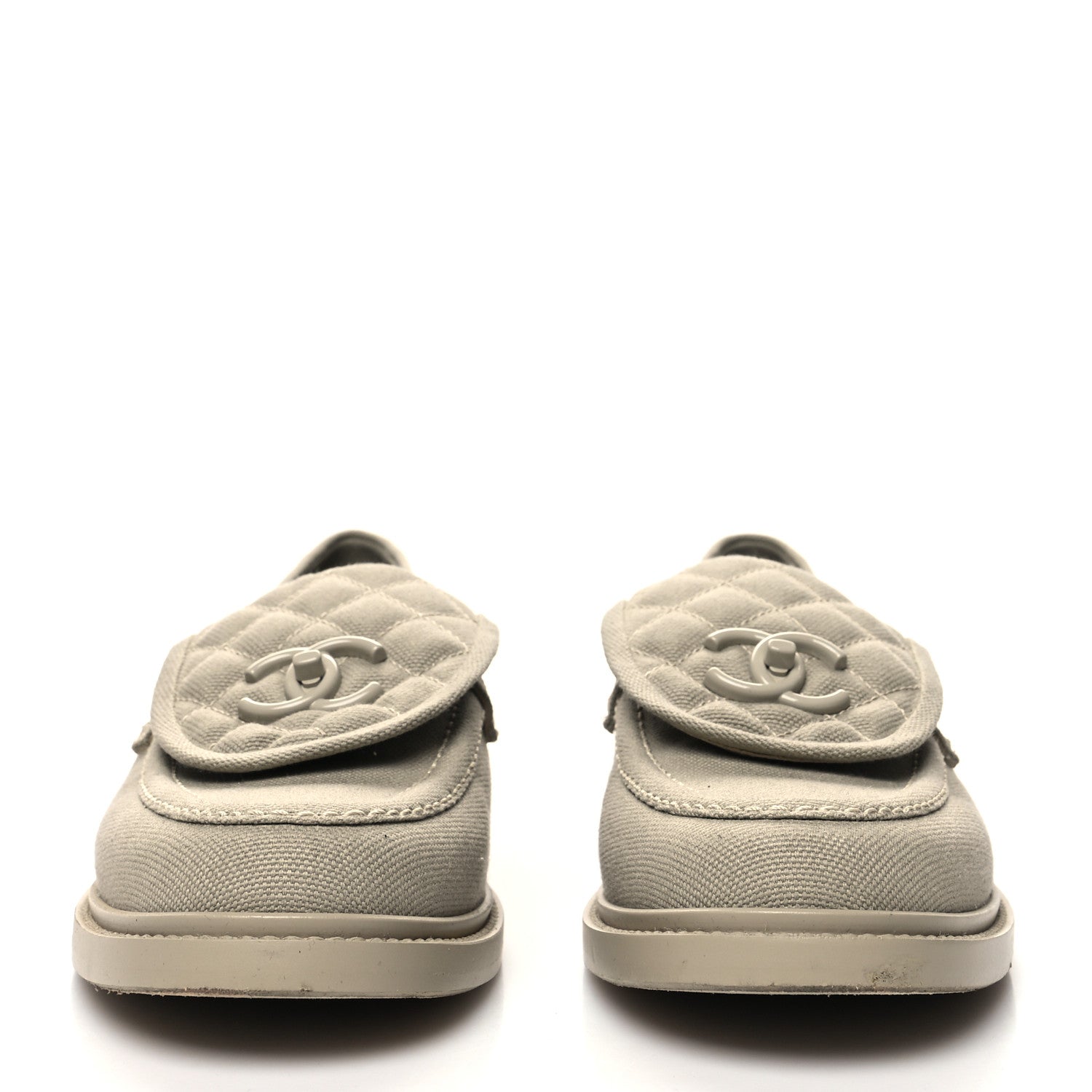 Chanel Canvas Quilted CC Turnlock Loafers 40 Beige 2 of 9