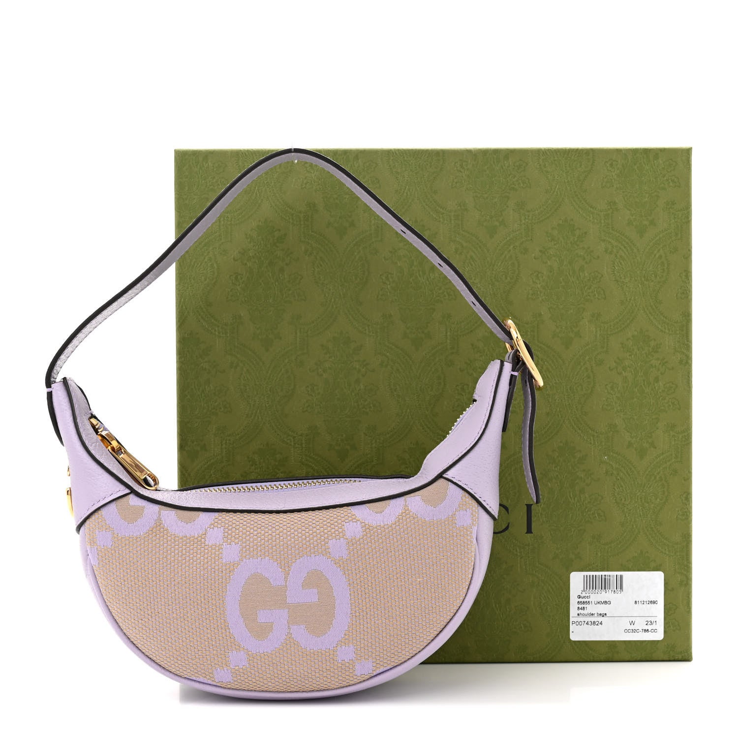 Gucci Monogram Jumbo GG Textured Dollar Calfskin Mini Ophidia Half Moon Hobo Beige Lapis 11 of 11