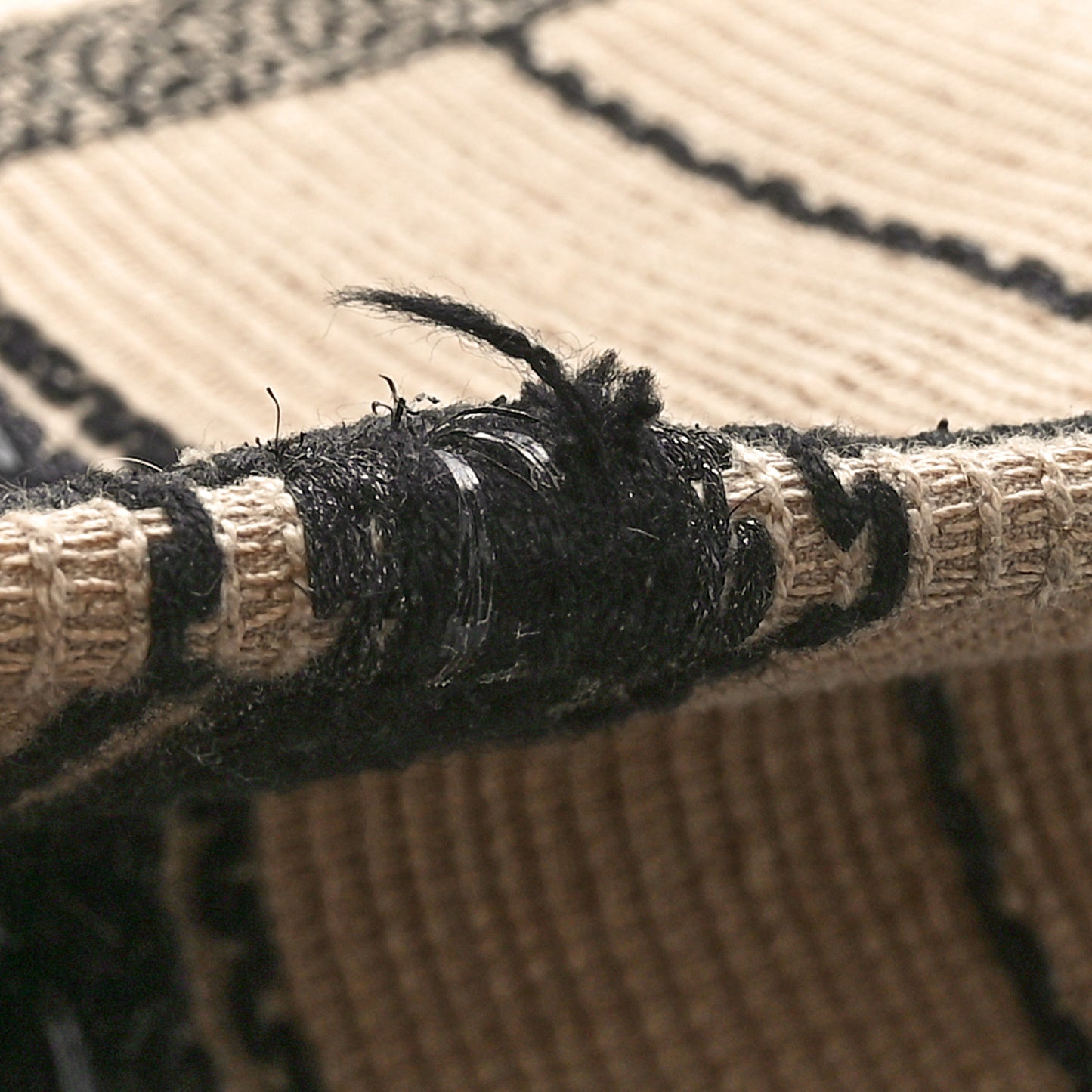 Canvas Embroidered Large Bayadere Book Tote Black Beige