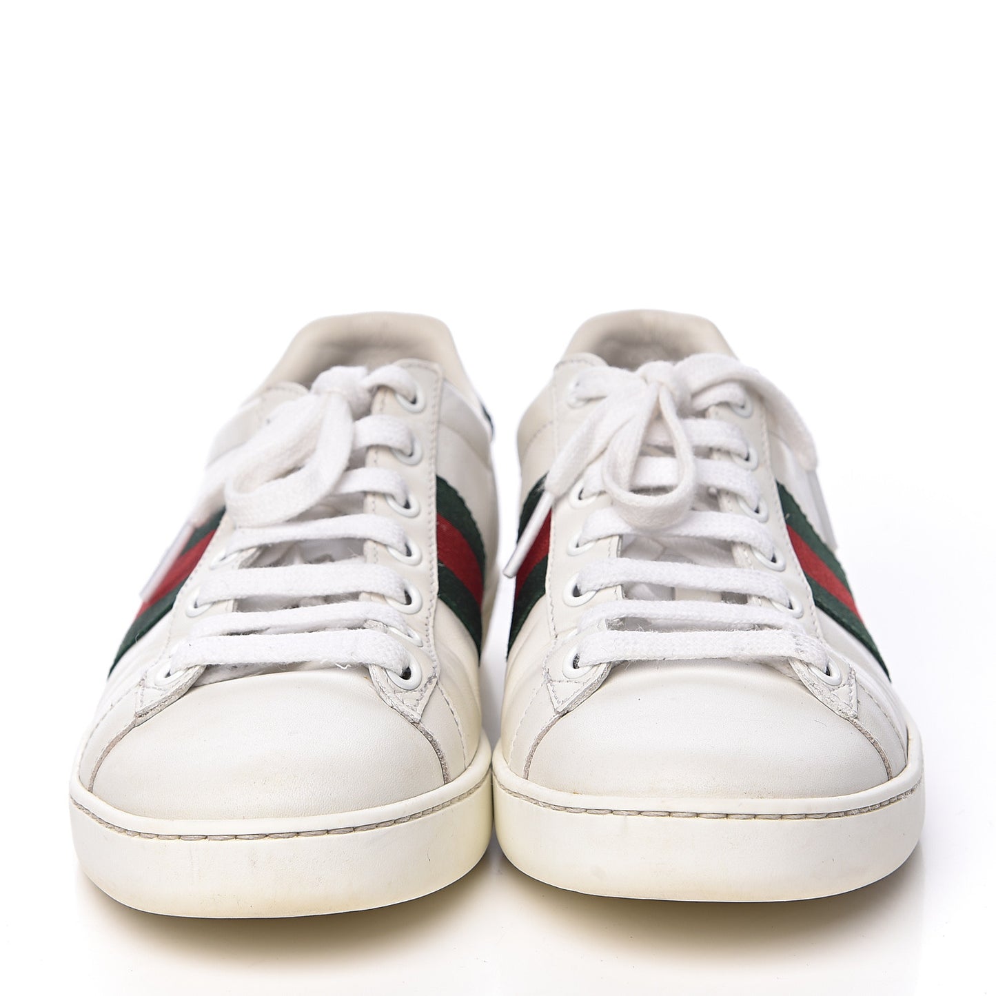 Calfskin Crocodile Web Womens Ace Sneakers 35 White Green