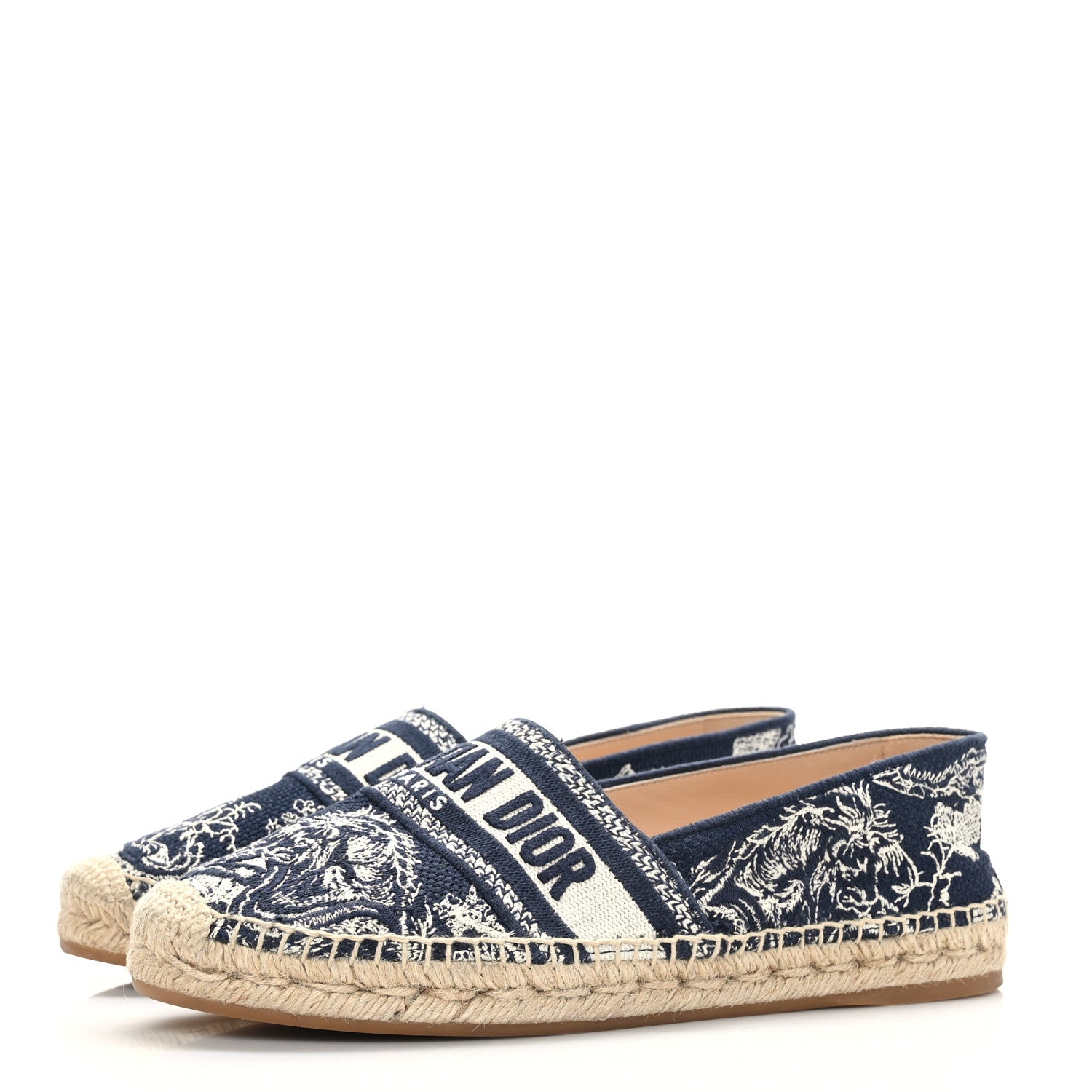 Christian Dior Embroidered Toile De Jouy Granville Espadrille 39 Off White Blue 3 of 9